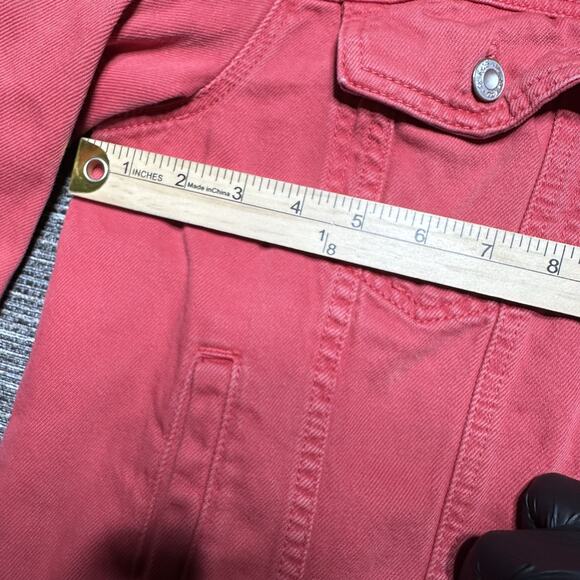 Free People Denim Jacket Women's L Red Christmas Pockets Trucker Rumors - Picture 8 of 13